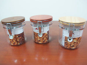 Round Acrylic Jar with wooden lid; 0.7 lt - HouzeCart