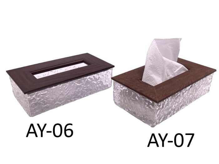 Acrylic Tissue Box with Wooden Like Cover