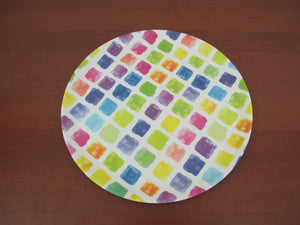 Colorful Squares Mealmine Round Tray; 14" - HouzeCart