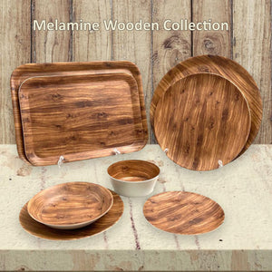 Wooden Design Round Melamine Tray; 12"