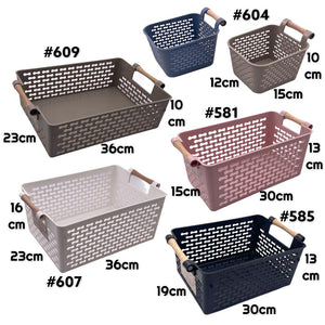Low Large Size Basket with Wooden Handles 609