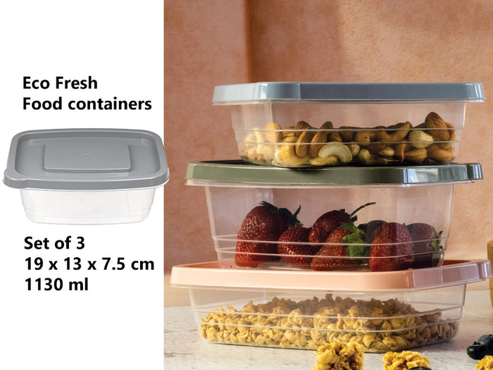 Set of 3 Eco Fresh Rectangular Food Container 1130 ml