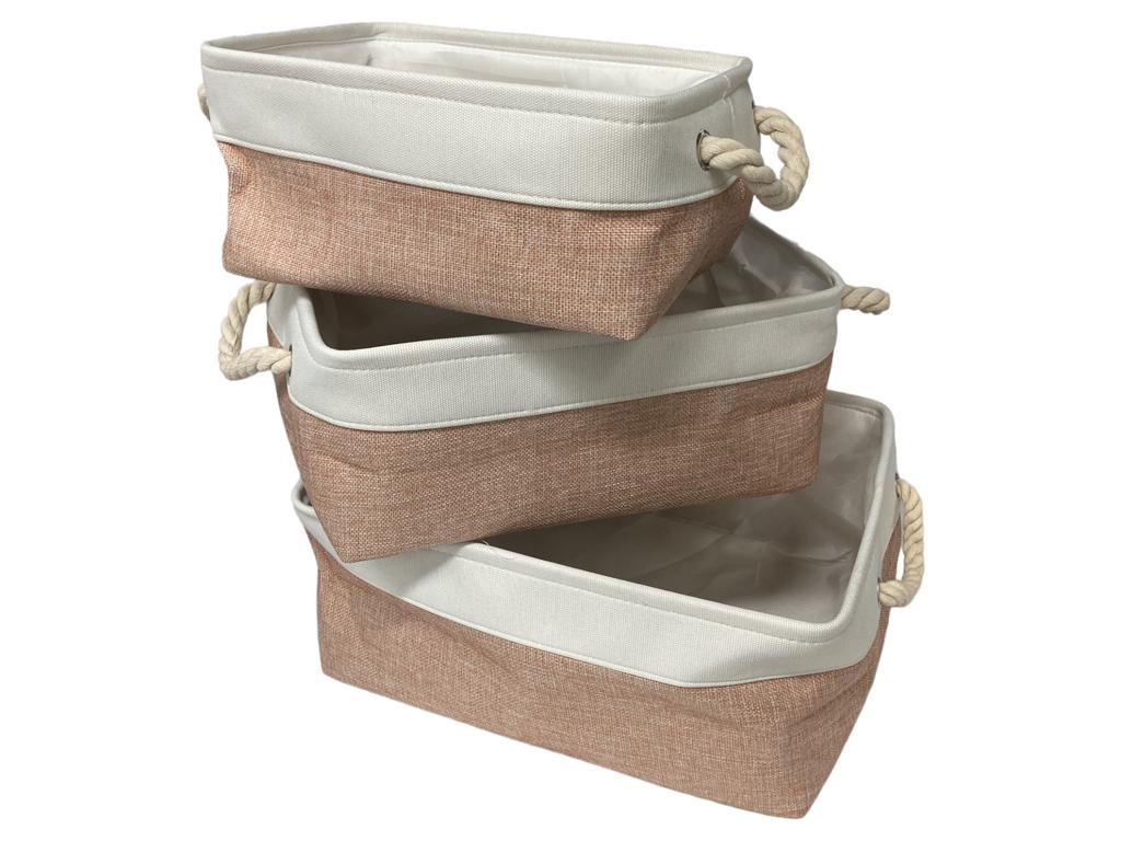 Set of 3 Large Fabric Baskets with Rope Handles – HouzeCart