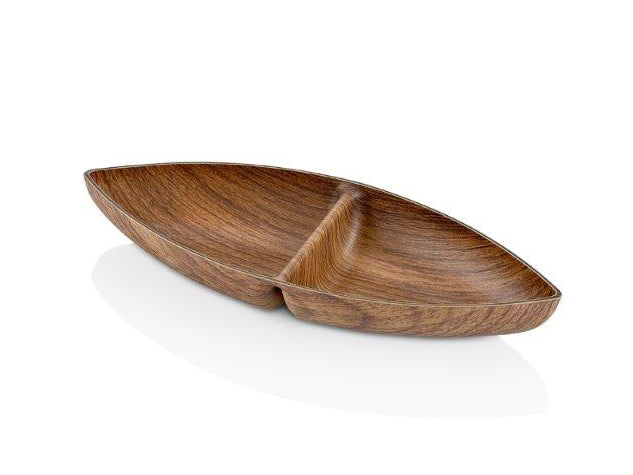 2 Compartment Boat Snack Dish with Wooden Finish