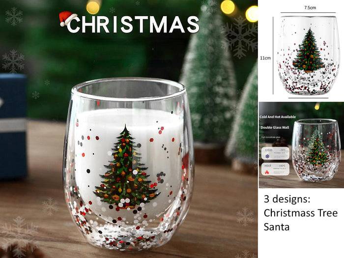 Xmas Decorated Double Wall Glass Cup 300 ml