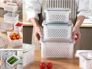 Set of 3 Rect Plastic Food Storage Boxes with Strainers