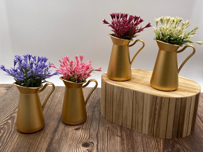 Small Golden Long Vase with Flowers