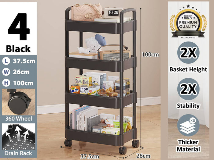 Plastic Rectangular Rack Trolley 4 Tiers