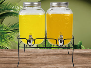 Double Glass Beverage Dispenser 4L X2 on Metal Stand