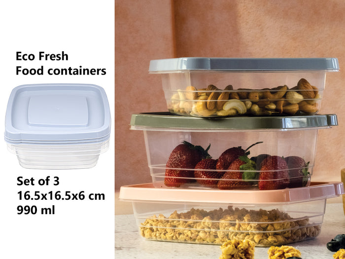 Set of 3 Eco Fresh Square Food Container 990 ml