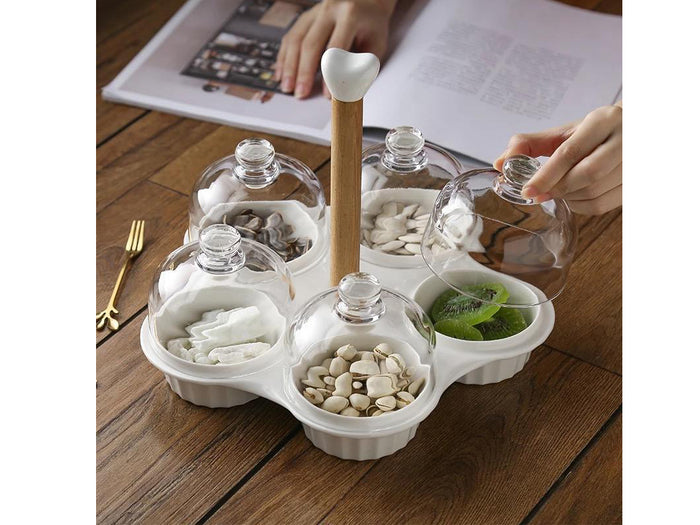 Divided Nuts Dish with Glass Covers
