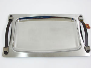 Medium Stainless Steel Serving Tray with leather hndles - HouzeCart