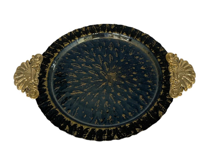 Round Glass Decorated Plate Tray 34 cm