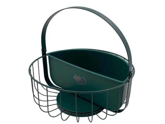 Green Metal Fruit Basket w Handle & Plastic Compartment