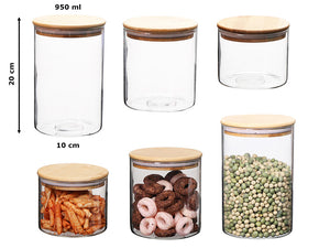 Borosilicate Glass Round Jar Wood Cover 950 ml - HouzeCart
