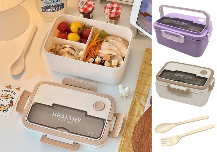 Rectangular Plastic Lunch Box with Cutlery