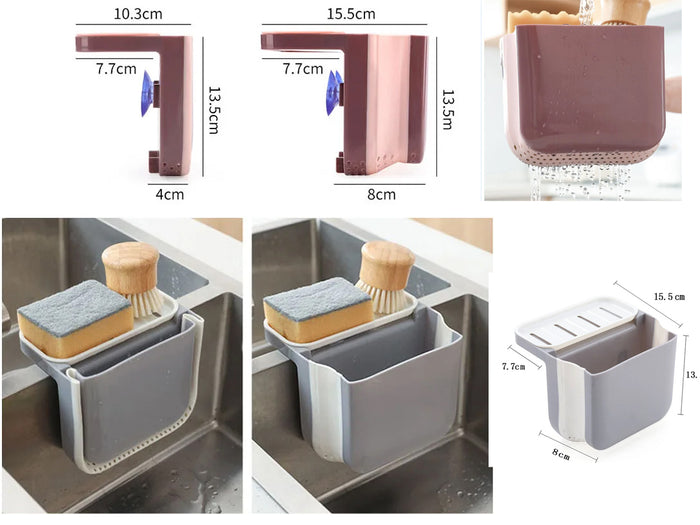 Kitchen Sink Foldable Draining Basket with Soap Holder