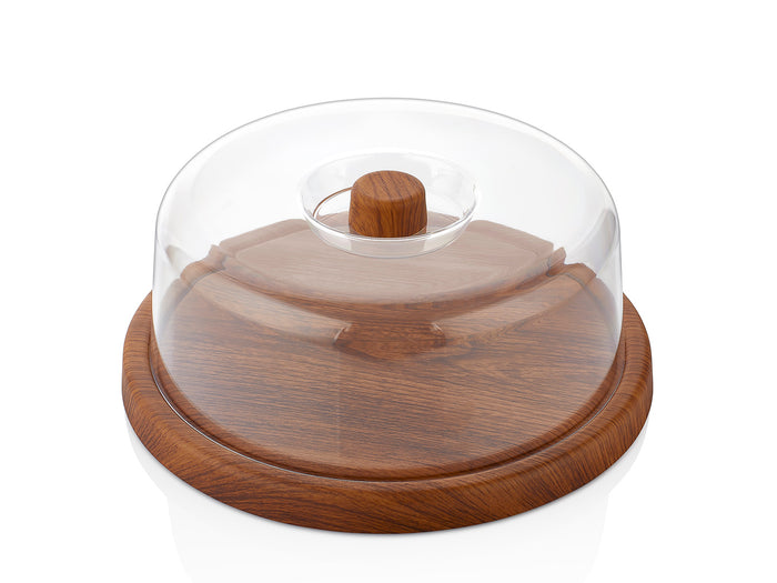 Plastic Round Catering Board with Lid, Wooden finish