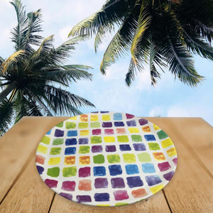 Colorful Squares Mealmine Round Tray; 14"