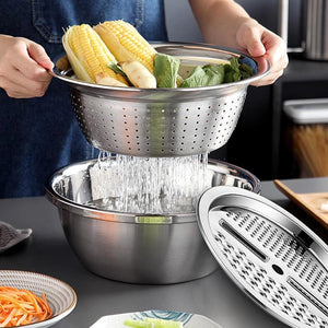 3 Pieces Stainless Steel Grater with Strainer and Bowl - HouzeCart